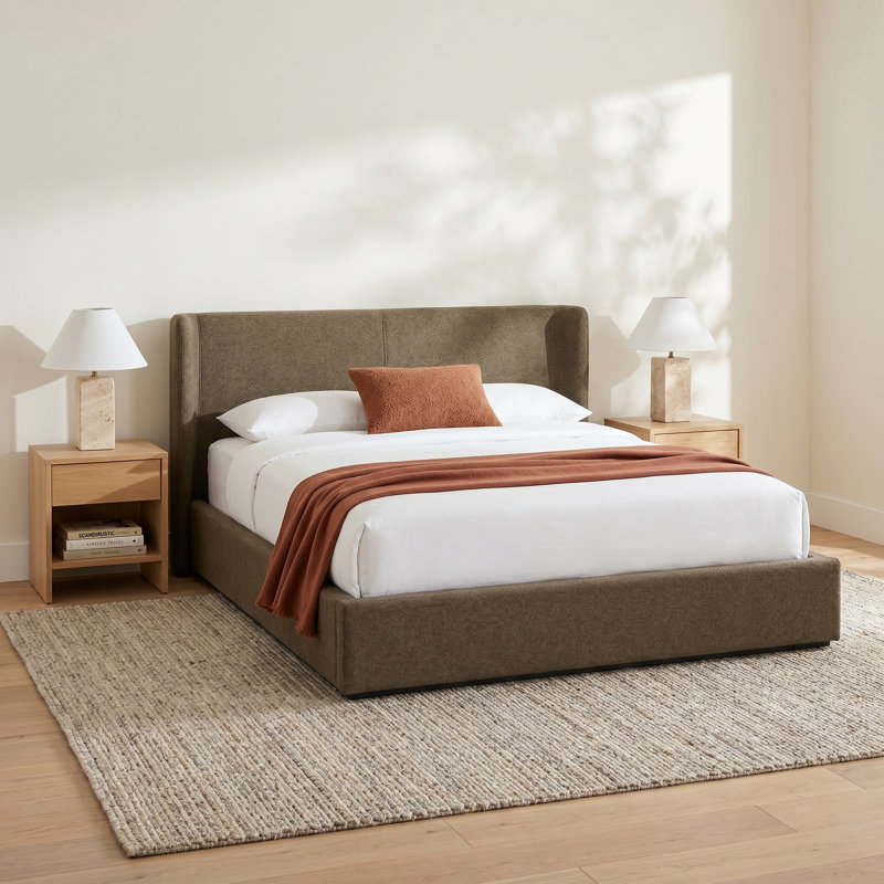 Wolcott Upholstered Platform Bed, King, Olive Green