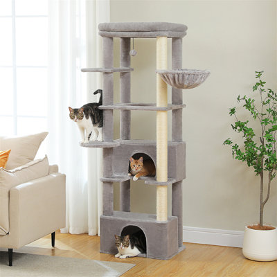Arbre à chat 68 po pour grands chats, 20 lb, tour haute et robuste pour grands chats d'intérieur avec perchoir très grand [21 po x 17 po], 2 grands condos, poteau à griffer et hamac confortable