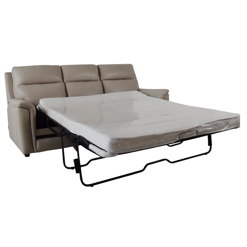 Canapé-lit Plush Haven en cuir gris pâle, 216 cm (85 pouces), format Queen, avec matelas ; canapé-lit 3 places gris pâle pour salon avec matelas.