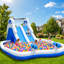 Double glissade d'eau gonflable avec mur d'escalade et grande piscine - Parc aquatique pour enfants avec ventilateur et accessoires, bleu et blanc