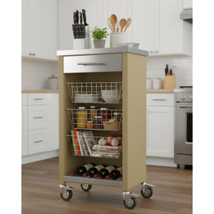 Chelsea 48cm W Steel Kitchen Trolley with Stainless Steel Top and Locking Wheels