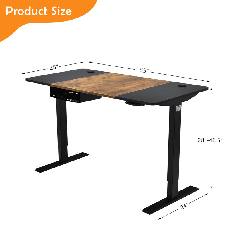 Dayesha Adjustable Metal Base Standing Desk, Black/Brown/Black