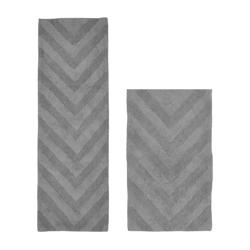 Annaclara Premium 100% Cotton 2 Piece Bath Rug Sets with Non-Slip Backing, Machine Washable, Luxurious Chervon Pattern Super Absorbent & Tufted Weave Bath Mat for Bathroom, Shower, and Tub