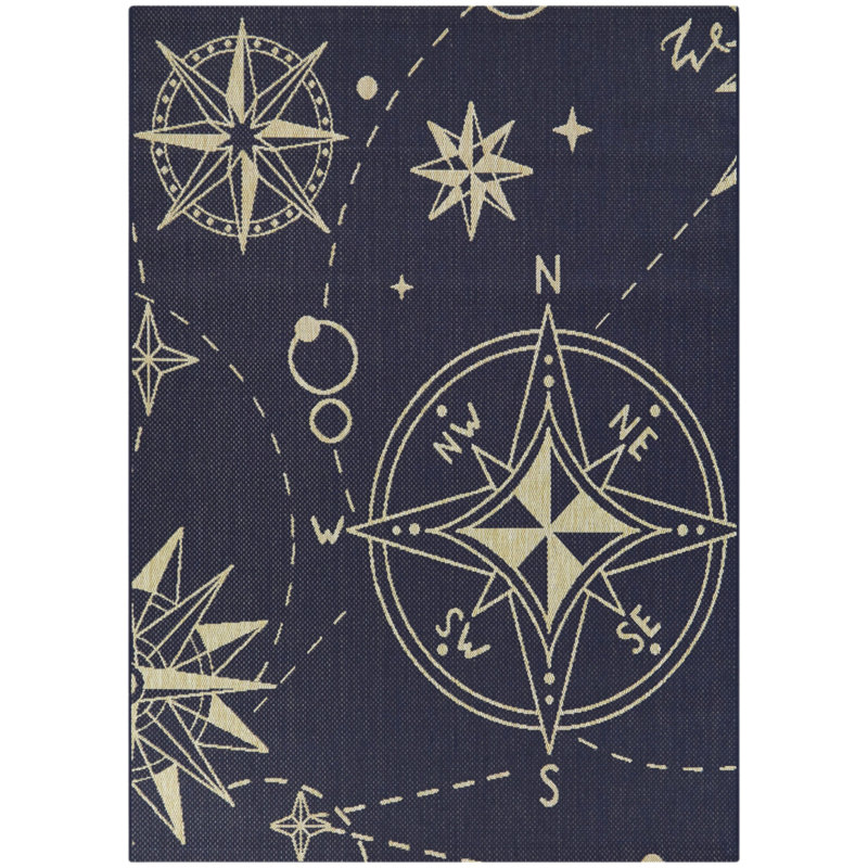 Tapis bleu marine / beige en polypropylène tissé à la machine Hospers, Rectangle 5 pi 3 po x 7 pi