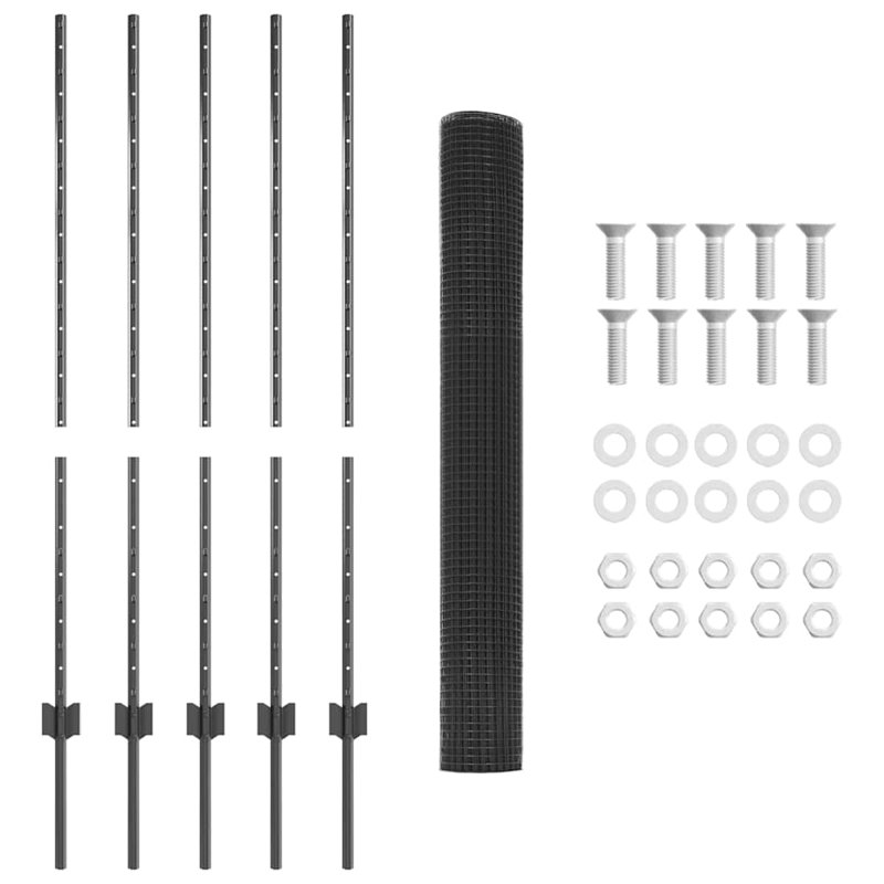 Vidaxl Fence With Posts Steel, Grey, 120cm H x 1000cm W x 2.7cm D