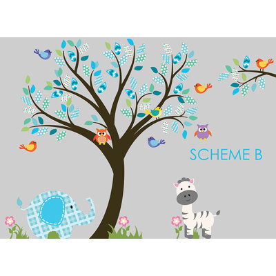 Décalcomanie murale arbre de chambre de bébé, hibou et éléphant