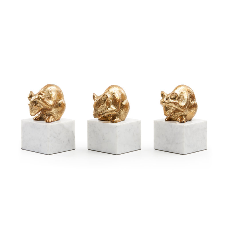 Mouse Statue, Gold Leaf/White