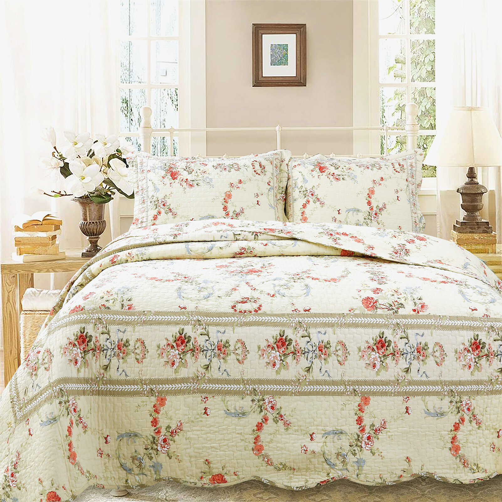 August Grove® Pariaman Traditional Cotton Floral Quilt Set & Reviews ...