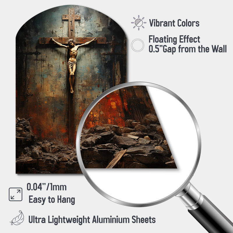 Nohan - art mural en métal Christianisme asymétrique, sculpture murale en arche, H 34 po x l 25 po