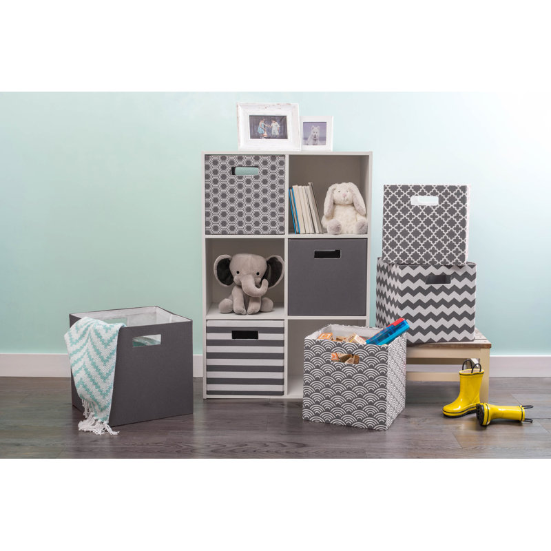 Cube en tissu treillis, Gris, H 11 po x l 11 po x p 11 po