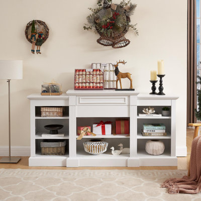 Console multimédia avec grand cabinet de rangement, meuble télé multimédia moderne, l 65,75 po x P 17 po x H 32,48 po