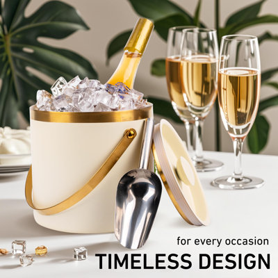 3L Double Wall Insulated Stainless Steel Ice Bucket With Scoop For Cocktail Bar,Metal Ice Bucket For Freezer With Lid