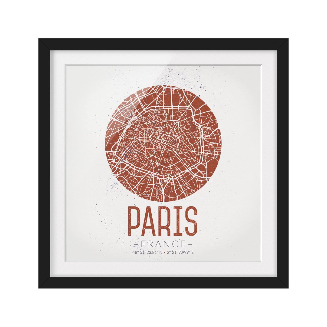 Gerahmtes Poster Paris-Stadtplan - Vintage