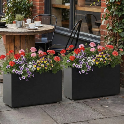 40"W x 12"D x 16"H, Black Rectangular Metal Planter Box with Drainage Holes, All-Weather Outdoor Plant Container for Patio, Yard, or Balcony, Block Series, Span Planter