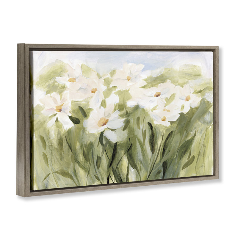 Toile flottante encadrée «Daisy Meadow View» par Katrina Pete, H 17 po x l 25 po, Cadre flottant orme Montalcino