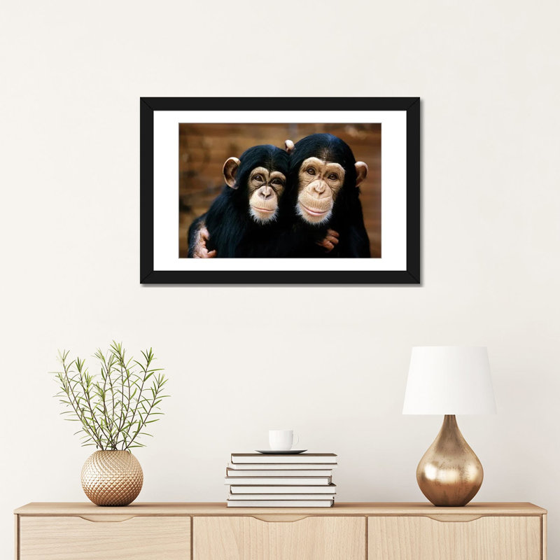 «Chimpanzees Wall Art Print», papier d'art encadré, 24 po x 16 po, Framed Paper, Black