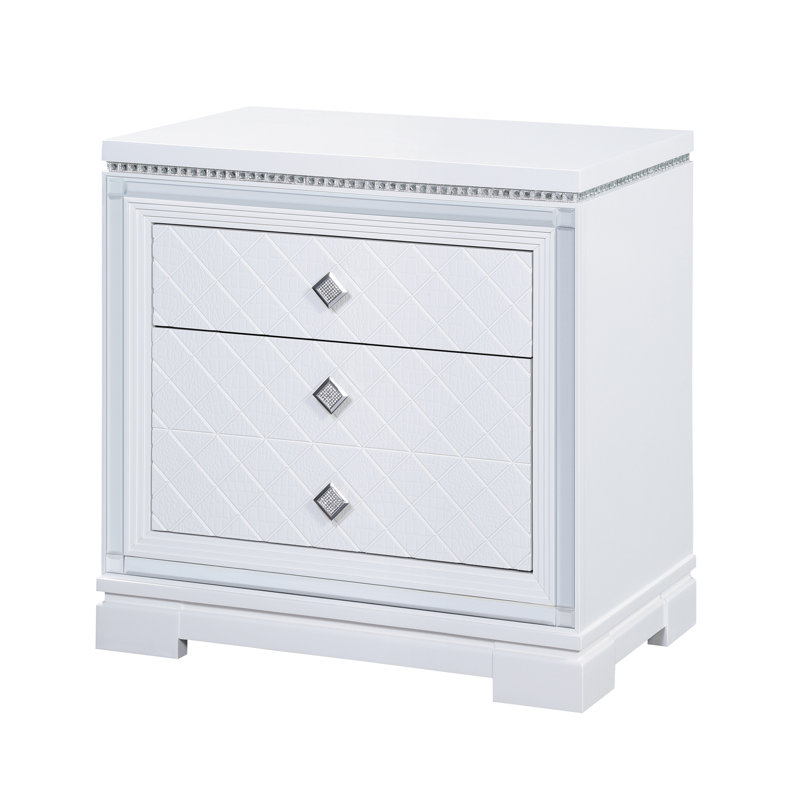 Table de chevet 2 tiroirs Isabelle avec ports USB, Blanc