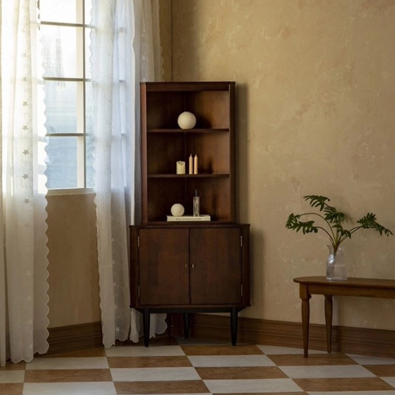 Armoire de coin en bois massif brun noisette, Brun noyer