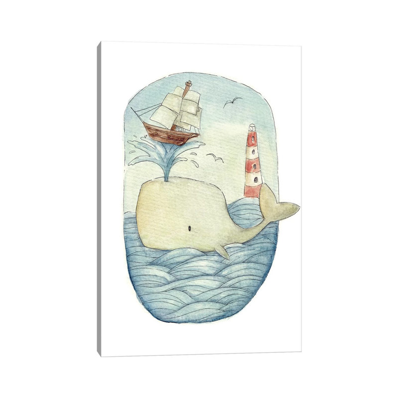 Cute Whale In The Sea by Mike Koubou - Wrapped Canvas Print, 152.5 cm H x 101.5 cm W
