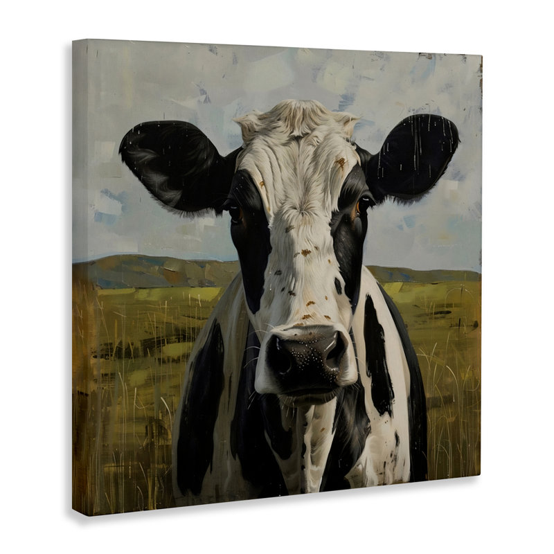Vache tachetée dans une toile de pâture, design par LSR Creative Studio, H 17 po x l 17 po