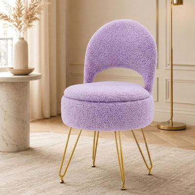 Upholstered Vanity Stool Chair with Storage and Folding Back