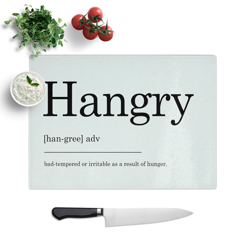 Definition of Hangry Typography Chopping Board, 0.4cm H x 28.5cm W x 39cm L