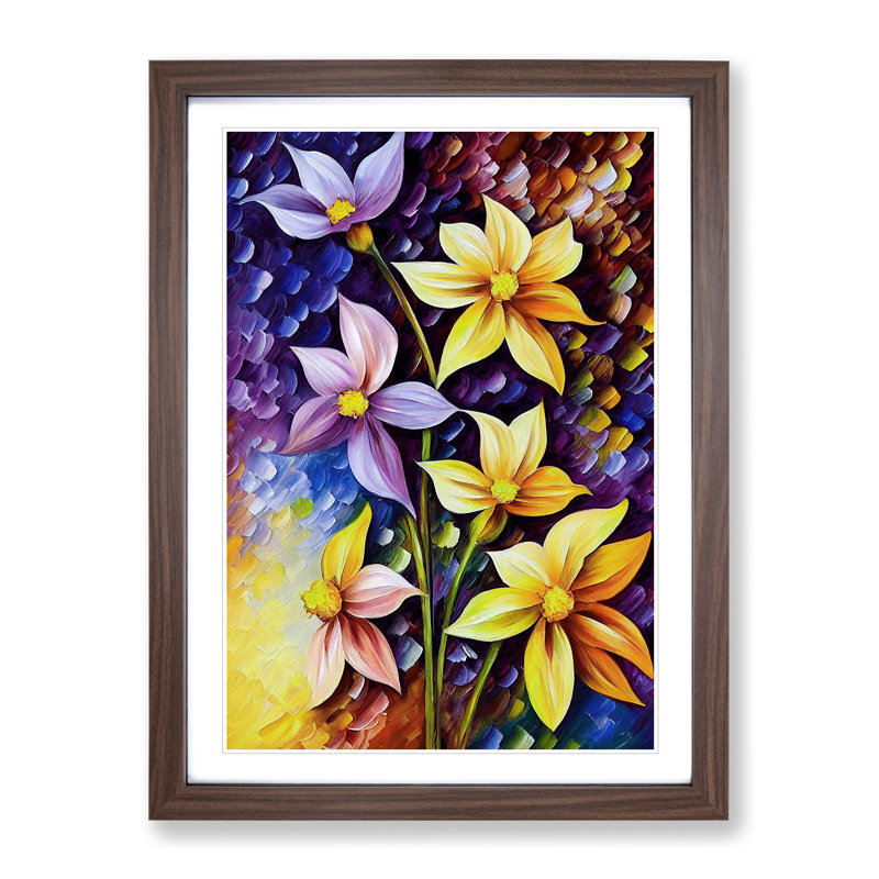 Bunch of Flowers No.5 - Wall Art, 36cm H x 27cm W x 2cm D, Walnut Framed, White