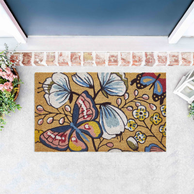  Paillasson extérieur en fibre de coco 18 po x 30 po Home Butterfly