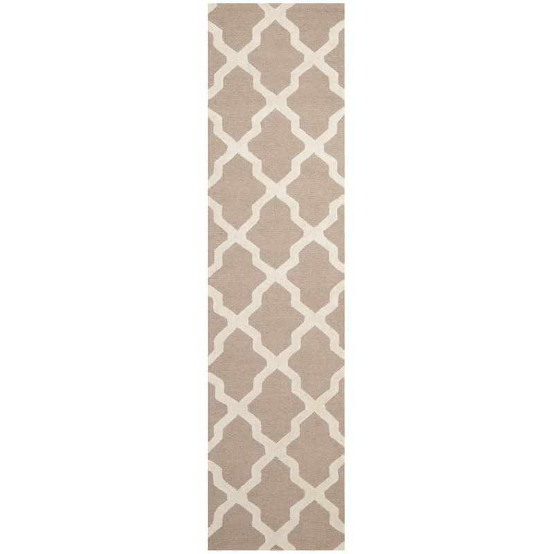 Cannen Hand Tufted Wool Geometric Rug, Runner 2'6" x 14', Beige/Ivory