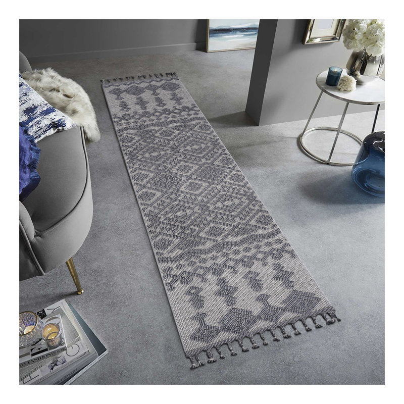 Tapis d'intérieur / extérieur blanc / gris Collection, Tapis de couloir 2 pi 2 po x 8 pi