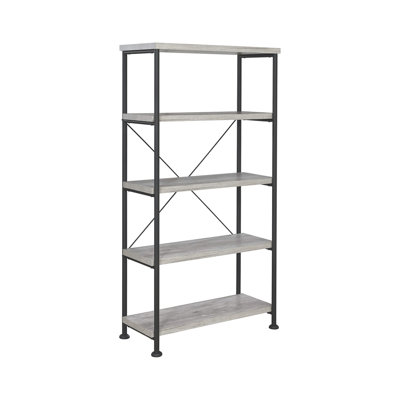 Bibliothèque à 4 tablettes avec structure en métal en bois flotté gris et noir