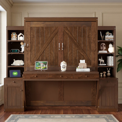 Queen Size Murphy Bed, Built-In Desk And Storage System, Charging Station, Modern Farmhouse, Multi-Functional Room