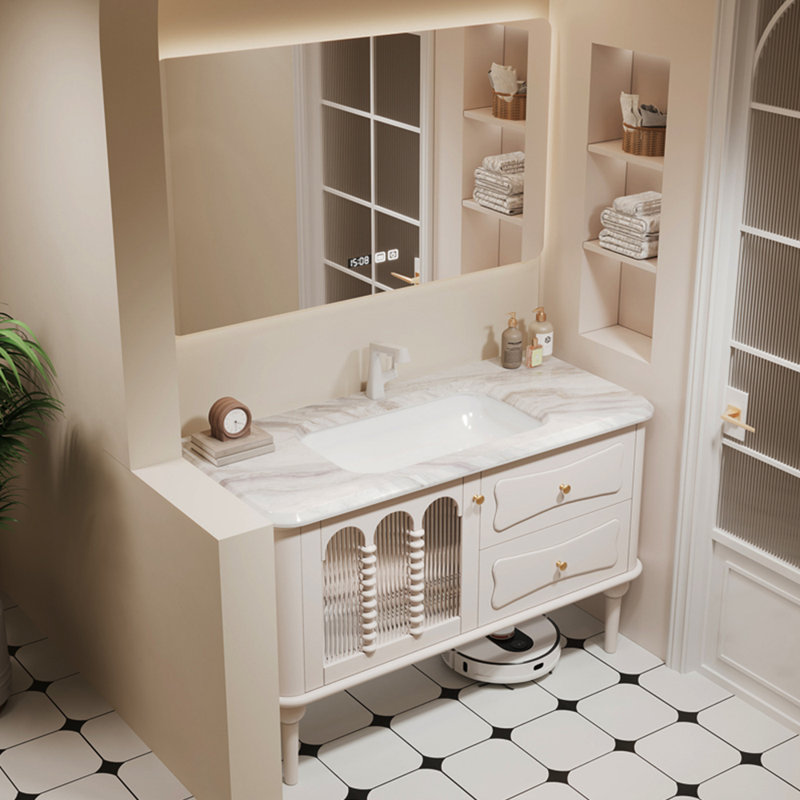 French minimalist cream-style bathroom cabinet, 47"