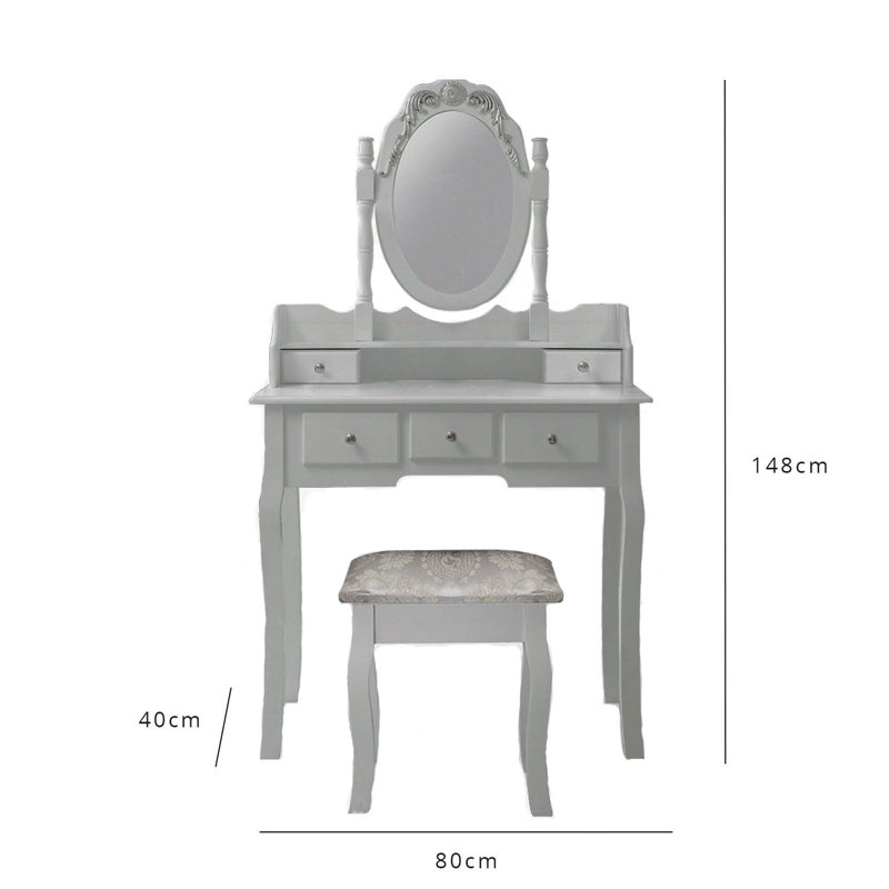 Naia Dressing Table with Mirror, Grey
