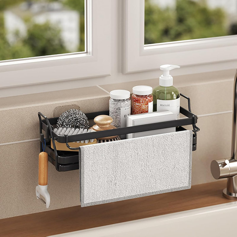 Évier de cuisine multifonctionnel en acier inoxydable avec plateau de drainage et fixation murale, Noir mat