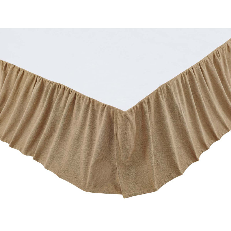 Natural Tan Cotton Burlap Queen Bed Skirt with Split Corners