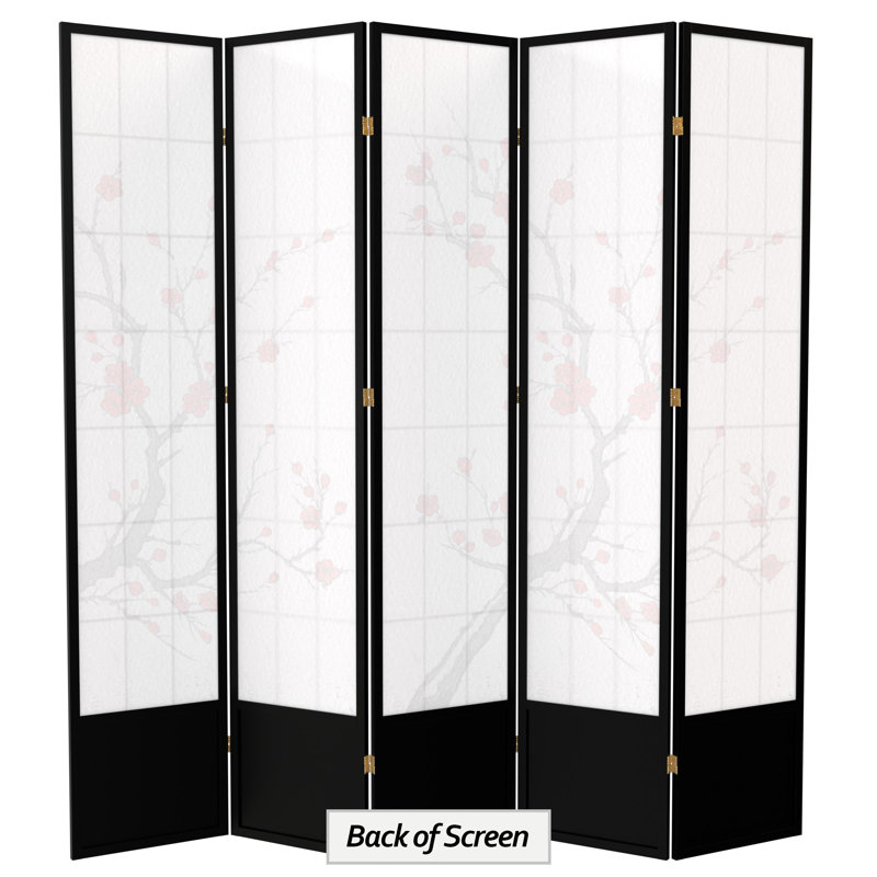 83.5" Cherry Blossom Shoji Room Divider, 5, Black