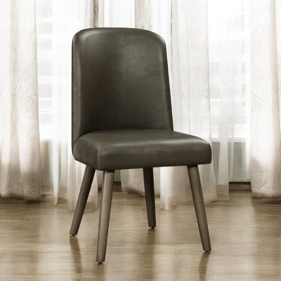 2 chaises grises - revêtement en similicuir, sans accoudoirs, capacité de 220 lb, hauteur de produit de 39 po, et chaises d'appoint en chêne avec dossier à haut dossier en polyuréthane, siège de 21 po de poids, finition