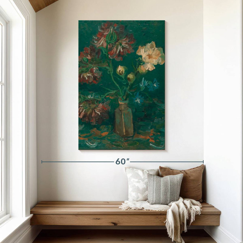Harnek bouteille avec pivoines et delphiniums, H 48 po x l 32 po
