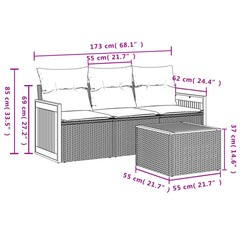  Ensemble de canapé de jardin gris