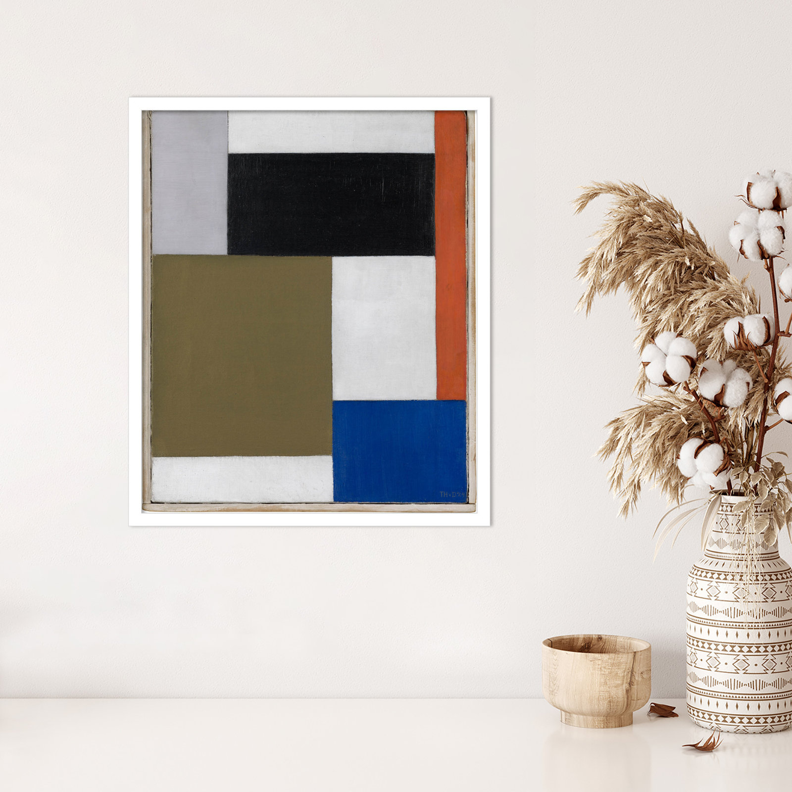 Composition by Theo Van Doesburg, White Paper Framed, 13" H x 11" W