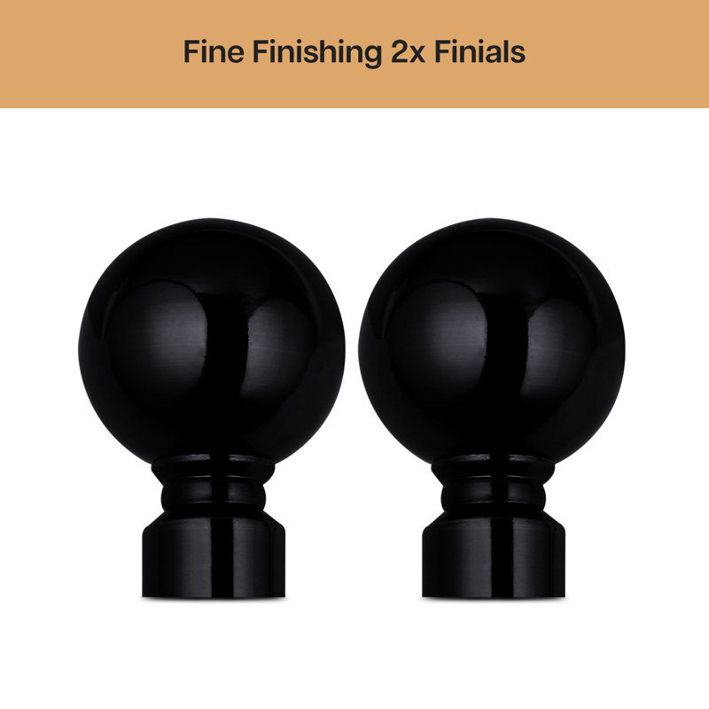Wall Mounted Adjustable Sustainable Single Curtain Rod Set with Finial, 120 cm x 210 cm , Black