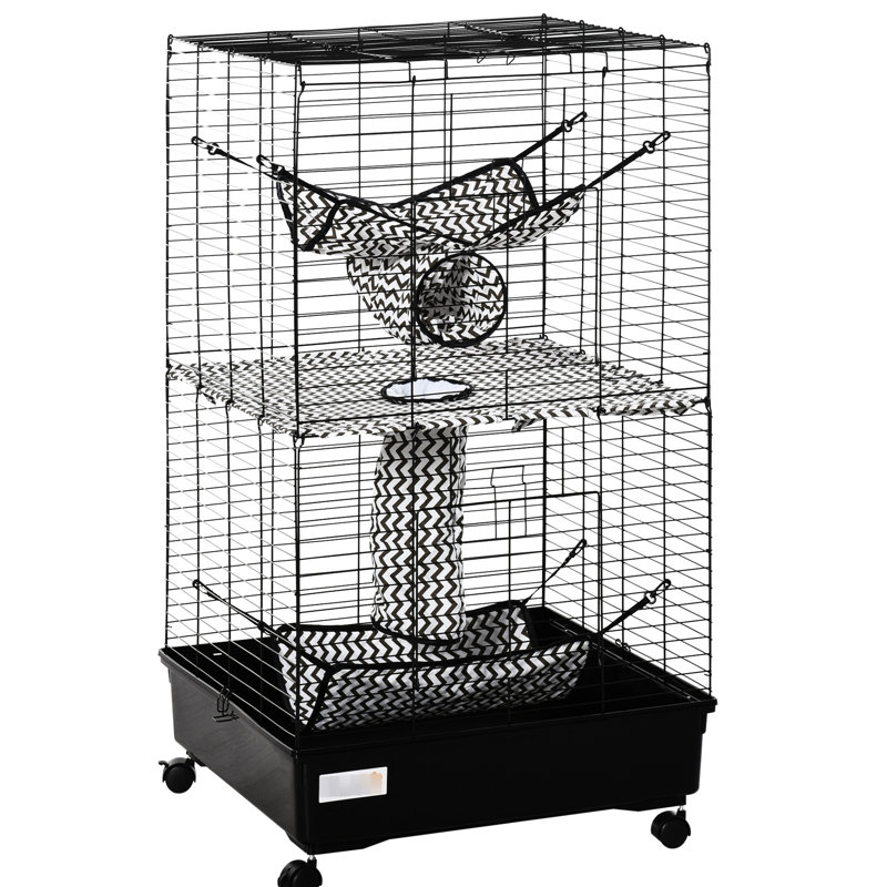 Cage pour petit animal 42 ", noir - équipé de roues, de freins et de plateformes multiples