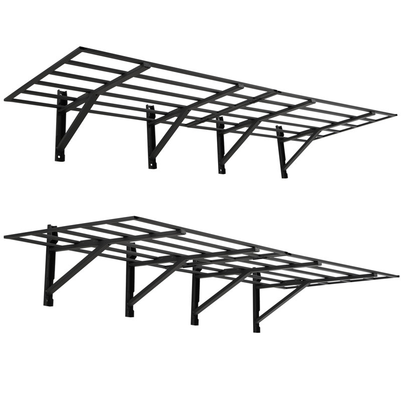Paquet de 2 tablettes de rangement de 2 pi x 6 pi de 24 po par 71 po à capacité totale de 1 600 lb Étagère murale de garage robuste à fixation murale antirouille