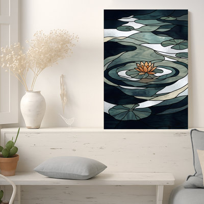 Orange Water Lily Stained Glass Blue Pond Canvas Wall Art