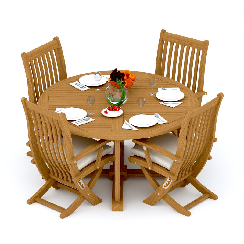 7 Pcs Grade-A Teak Wood Dining Set: 60" Round Table And 6 Warwick Reclining Arm Chairs #11Wa1206, 4