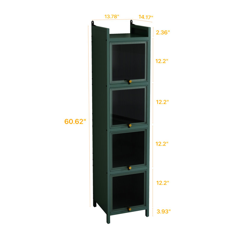 Armoire moderne en verre à quatre niveaux avec rangement à cinq niveaux, Vert foncé