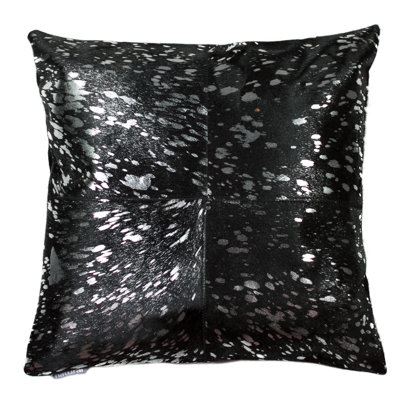  (Ensemble de deux) Coussin décoratif en cuir de vache gris et argent