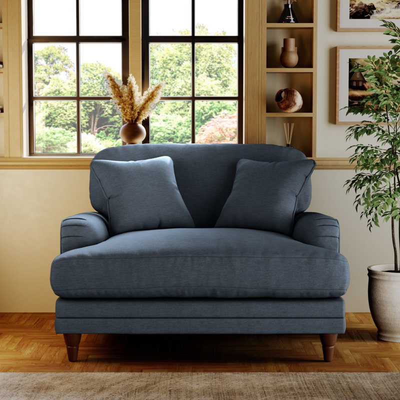 Elfur Upholstered Chair and a Half, Marine, Burnished Beech