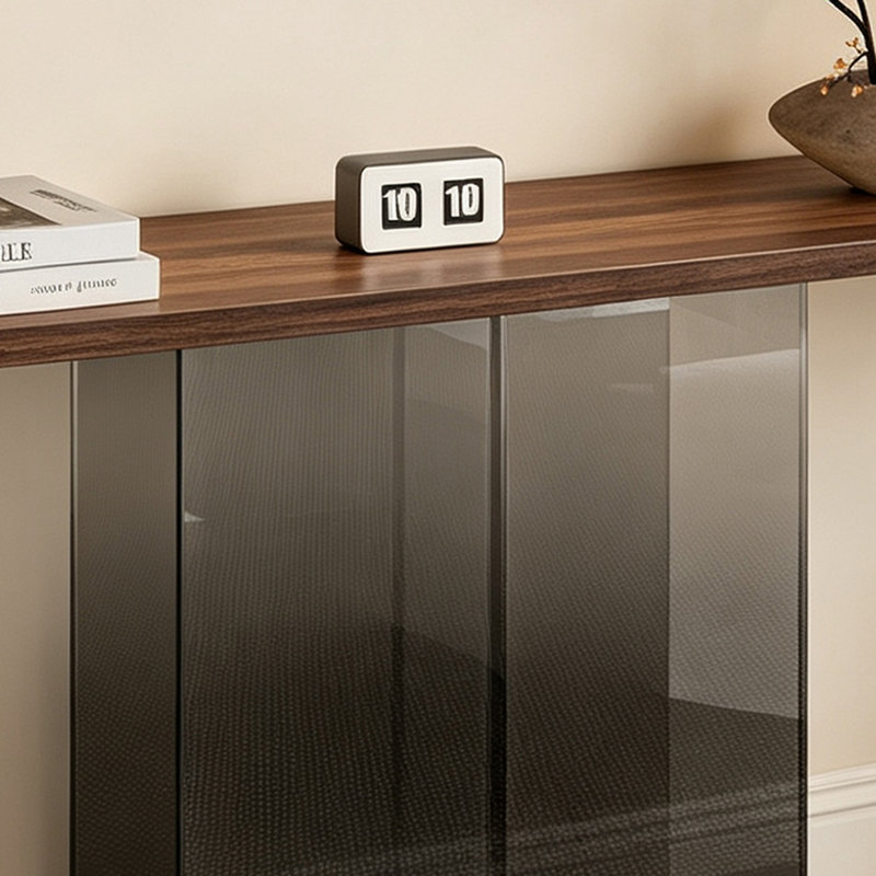Console en acrylique noyer pour entrée, H 29,53 po x l 31,5 po x P 11,81 po